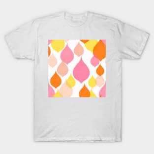 Sixties teardrop shape pink orange yellow Linen textured heart T-Shirt